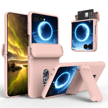 Spring Rubber Chain Card Slot PC Folding Phone Case with Stand, For Galaxy Z Flip8 5G, For Samsung Galaxy Z Flip7 5G, For Samsung Galaxy Z Flip6 5G, For Samsung Galaxy Z Flip5 5G