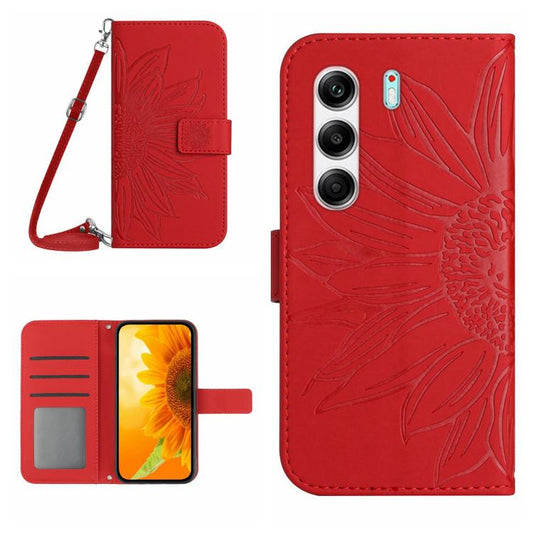 Skin Feel Sun Flower Embossed Flip Leather Phone Case with Lanyard, For Tecno Camon 40 4G, For Tecno Camon 40 Pro 5G, For Tecno Spark 30C 5G, For Tecno Pop 9 4G / Spark Go 2025 4G, For Tecno Spark 30 5G