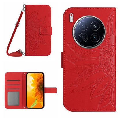 Skin Feel Sun Flower Embossed Flip Leather Phone Case with Lanyard