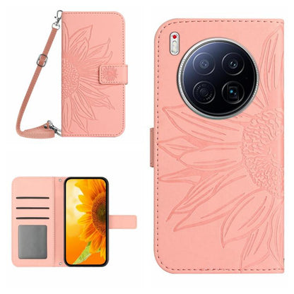 Skin Feel Sun Flower Embossed Flip Leather Phone Case with Lanyard