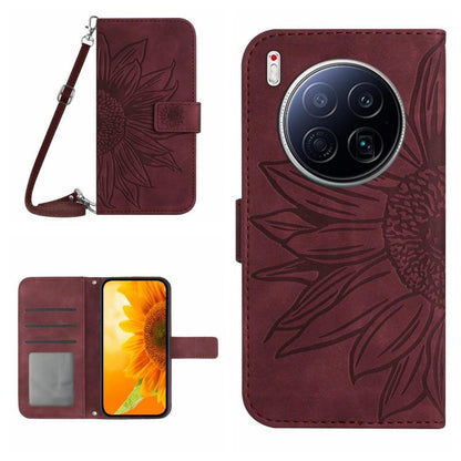 Skin Feel Sun Flower Embossed Flip Leather Phone Case with Lanyard