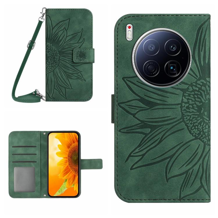 Skin Feel Sun Flower Embossed Flip Leather Phone Case with Lanyard