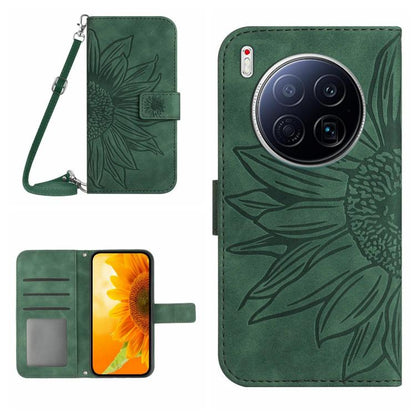 Skin Feel Sun Flower Embossed Flip Leather Phone Case with Lanyard