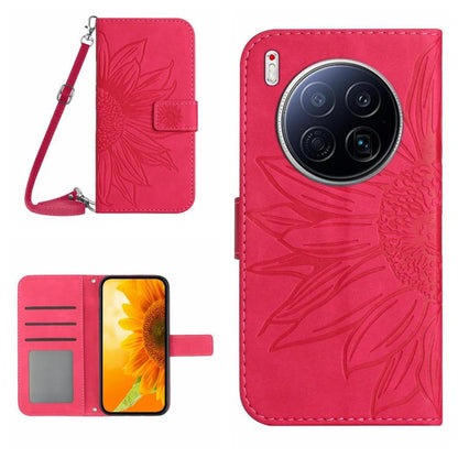 Skin Feel Sun Flower Embossed Flip Leather Phone Case with Lanyard