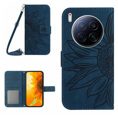 Skin Feel Sun Flower Embossed Flip Leather Phone Case with Lanyard