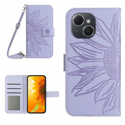 Skin Feel Sun Flower Embossed Flip Leather Phone Case with Lanyard