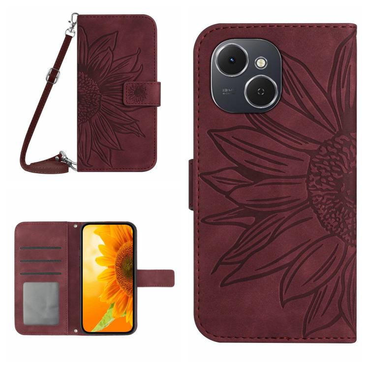 Skin Feel Sun Flower Embossed Flip Leather Phone Case with Lanyard