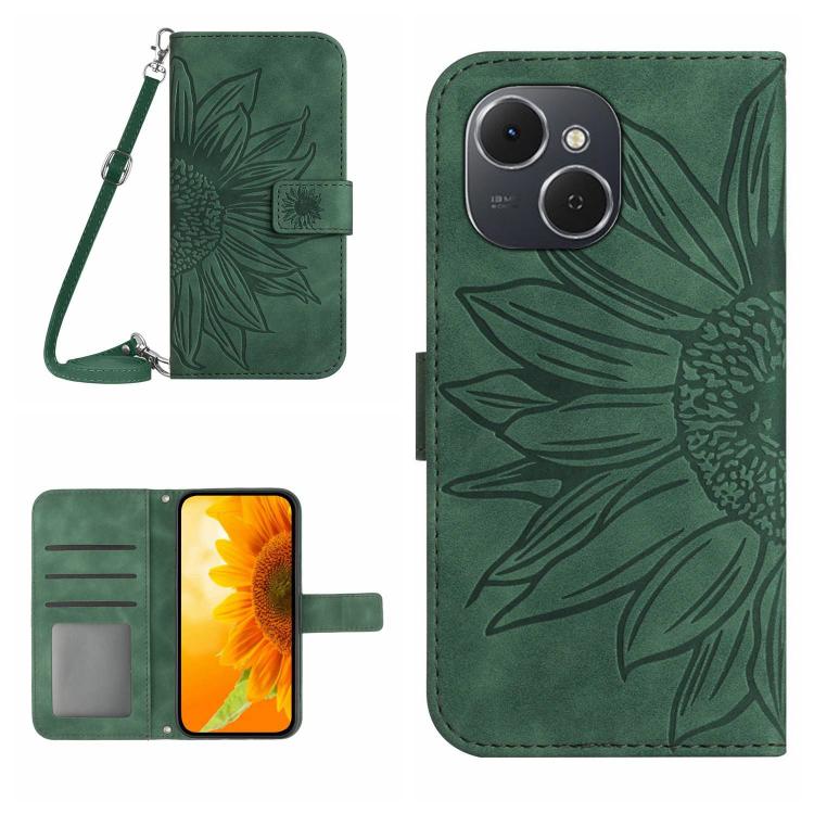 Skin Feel Sun Flower Embossed Flip Leather Phone Case with Lanyard