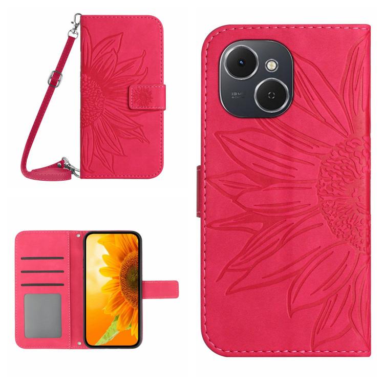 Skin Feel Sun Flower Embossed Flip Leather Phone Case with Lanyard