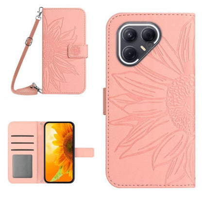 Skin Feel Sun Flower Embossed Flip Leather Phone Case with Lanyard