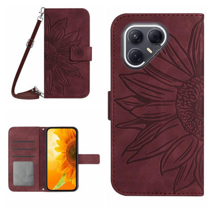 Skin Feel Sun Flower Embossed Flip Leather Phone Case with Lanyard