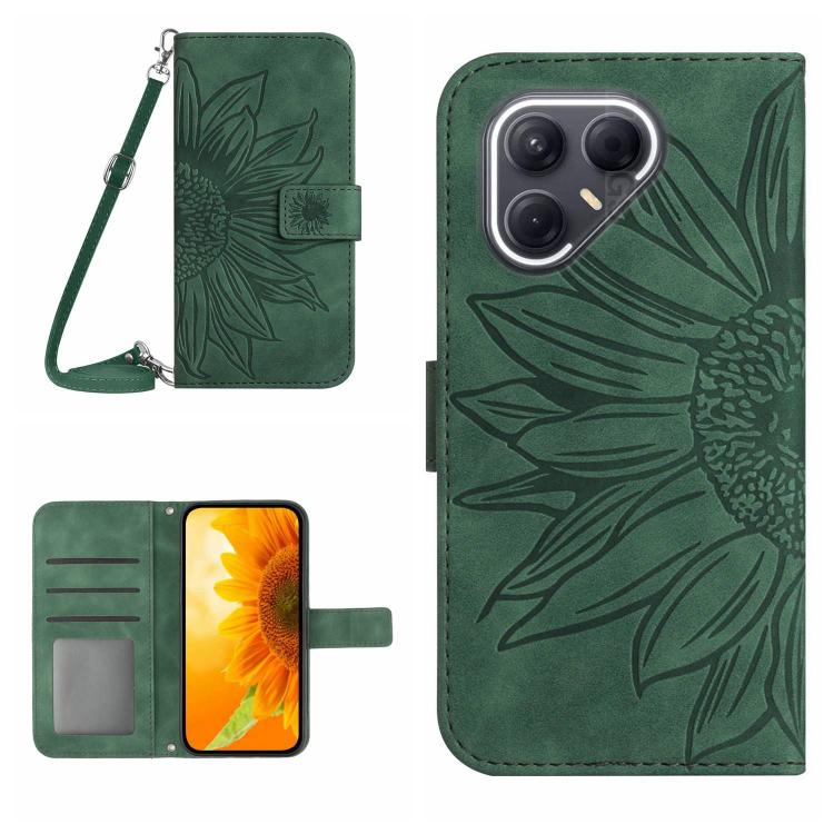 Skin Feel Sun Flower Embossed Flip Leather Phone Case with Lanyard