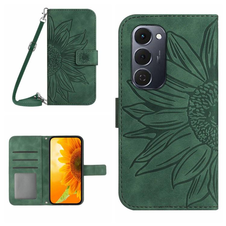Skin Feel Sun Flower Embossed Flip Leather Phone Case with Lanyard