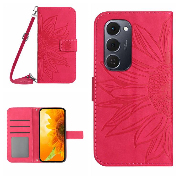 Skin Feel Sun Flower Embossed Flip Leather Phone Case with Lanyard