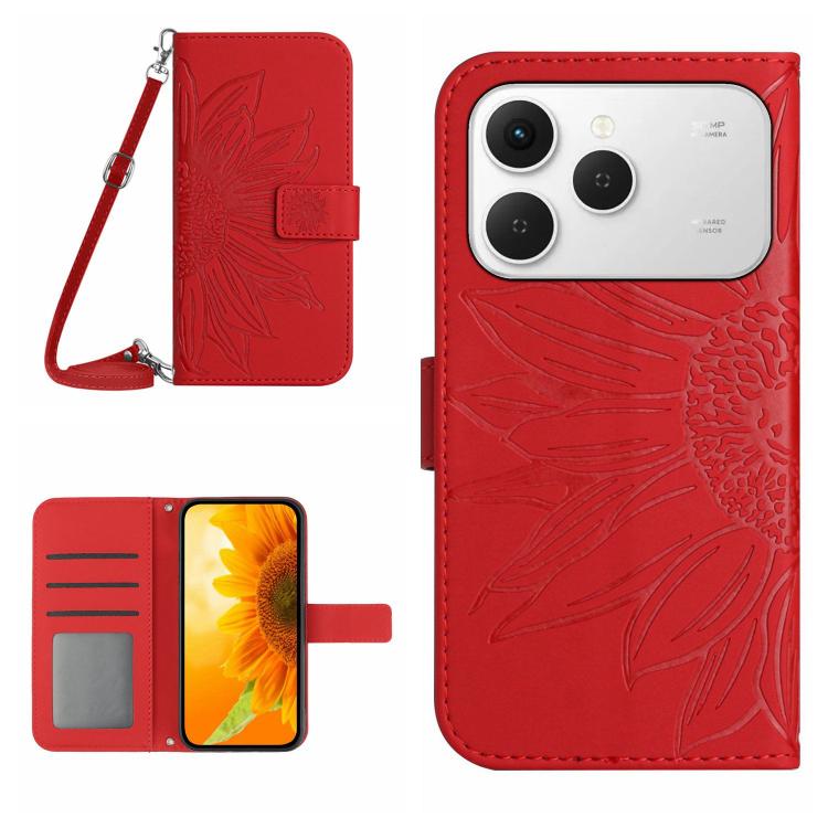 Skin Feel Sun Flower Embossed Flip Leather Phone Case with Lanyard