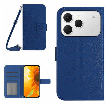Skin Feel Sun Flower Embossed Flip Leather Phone Case with Lanyard