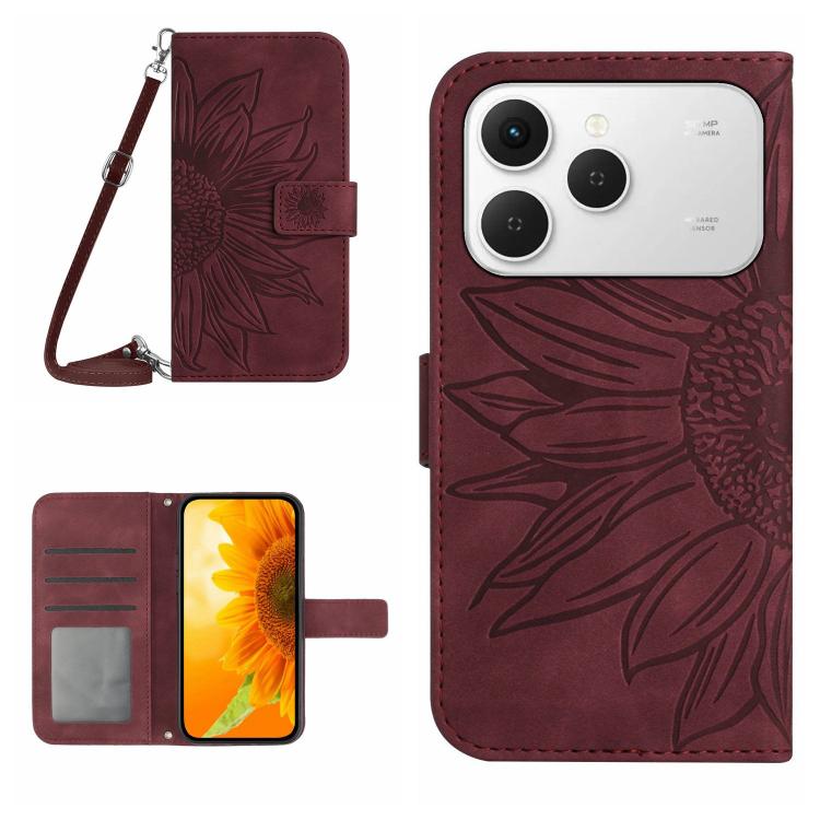 Skin Feel Sun Flower Embossed Flip Leather Phone Case with Lanyard