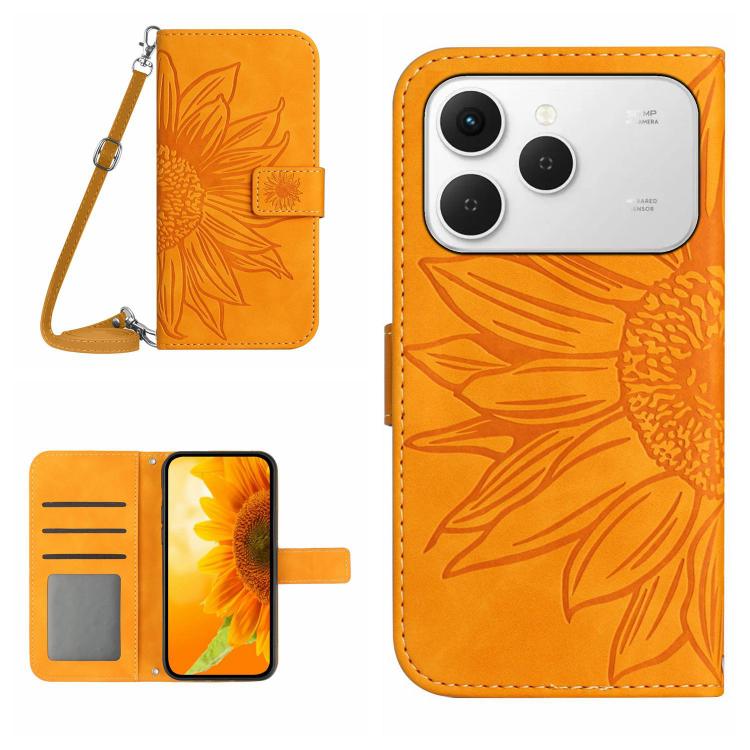 Skin Feel Sun Flower Embossed Flip Leather Phone Case with Lanyard