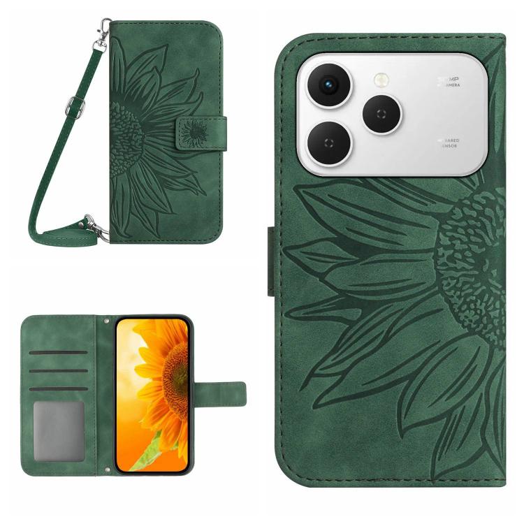 Skin Feel Sun Flower Embossed Flip Leather Phone Case with Lanyard