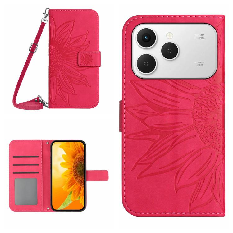 Skin Feel Sun Flower Embossed Flip Leather Phone Case with Lanyard