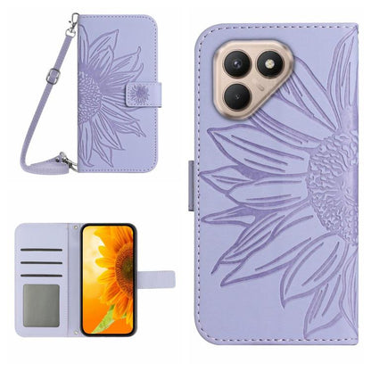 Skin Feel Sun Flower Embossed Flip Leather Phone Case with Lanyard