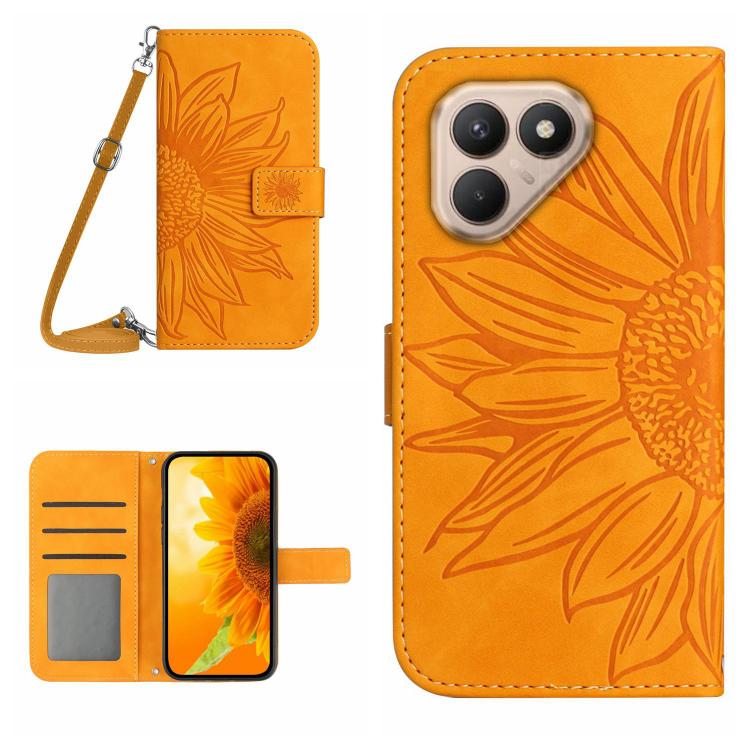 Skin Feel Sun Flower Embossed Flip Leather Phone Case with Lanyard