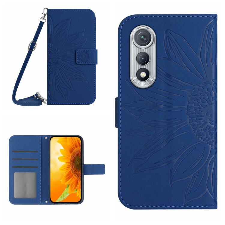 Skin Feel Sun Flower Embossed Flip Leather Phone Case with Lanyard