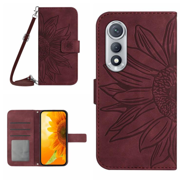Skin Feel Sun Flower Embossed Flip Leather Phone Case with Lanyard