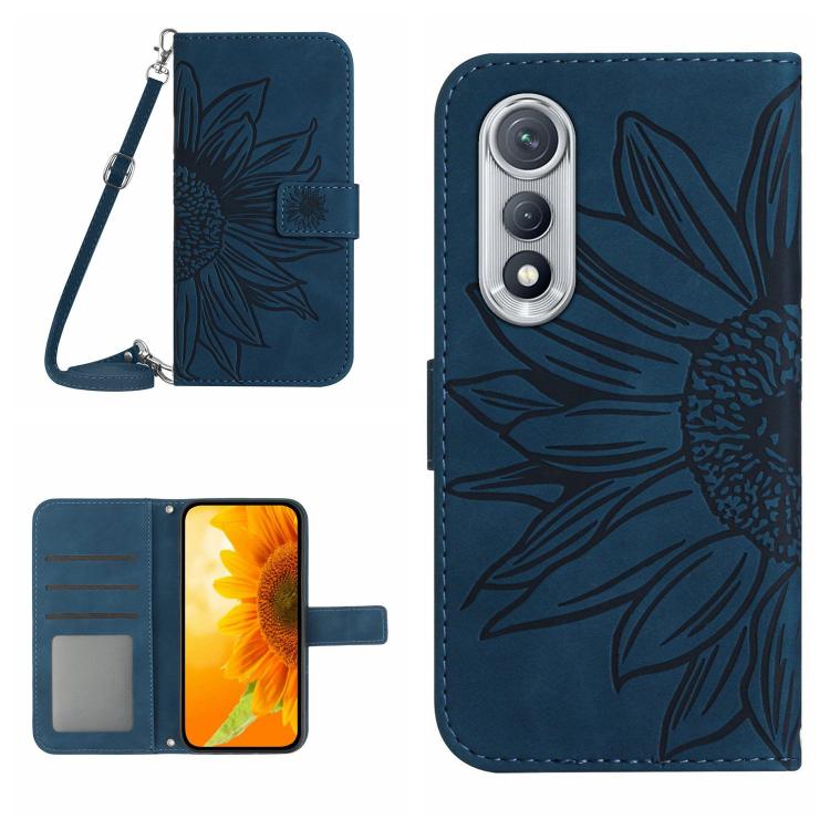 Skin Feel Sun Flower Embossed Flip Leather Phone Case with Lanyard