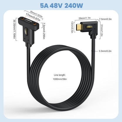 240W Type-C Male Elbow to Type-C Female Screw Fixed Panel Extension Cable with Ear, 0.3m, 0.6m, 1m, 1.8m