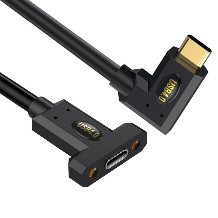 240W Type-C Male Elbow to Type-C Female Screw Fixed Panel Extension Cable with Ear, 0.3m, 0.6m, 1m, 1.8m