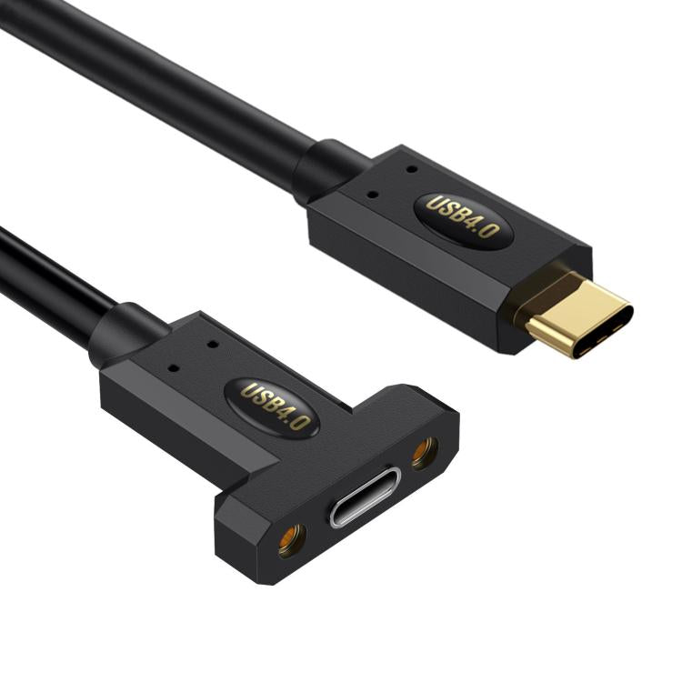 Type-C Male Straight to Type-C Female Screw Fixed Panel Extension Cable with Ear, 0.3m, 0.6m, 1m, 1.8m