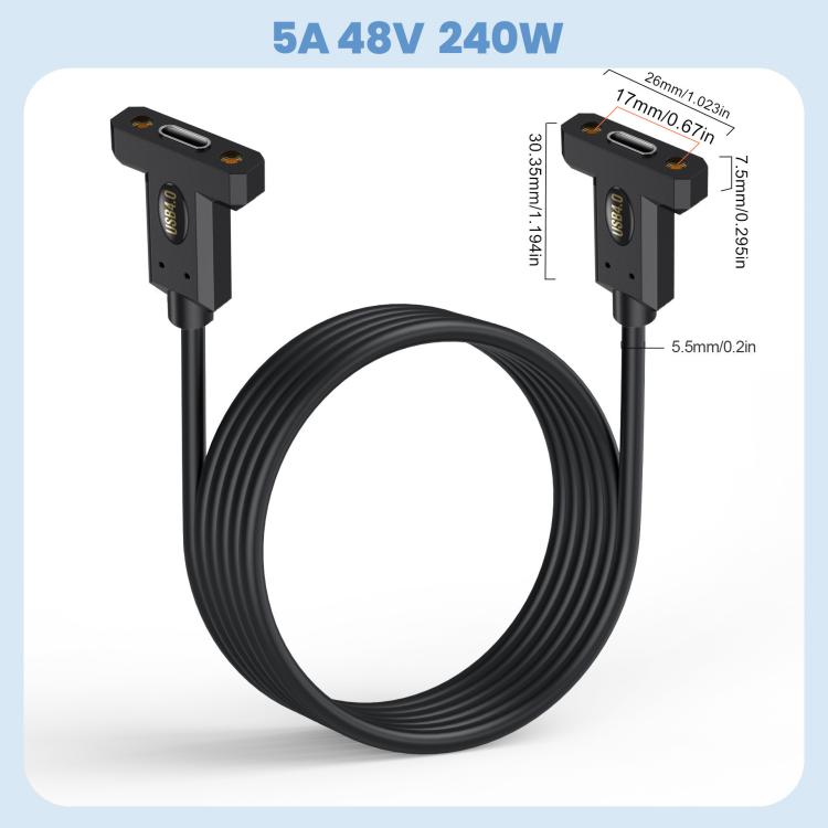 USB4 Type-C Female Ear to Type-C Female Ear Screw Fixed Panel Extension Cable, 0.3m, 0.6m, 1m, 1.8m