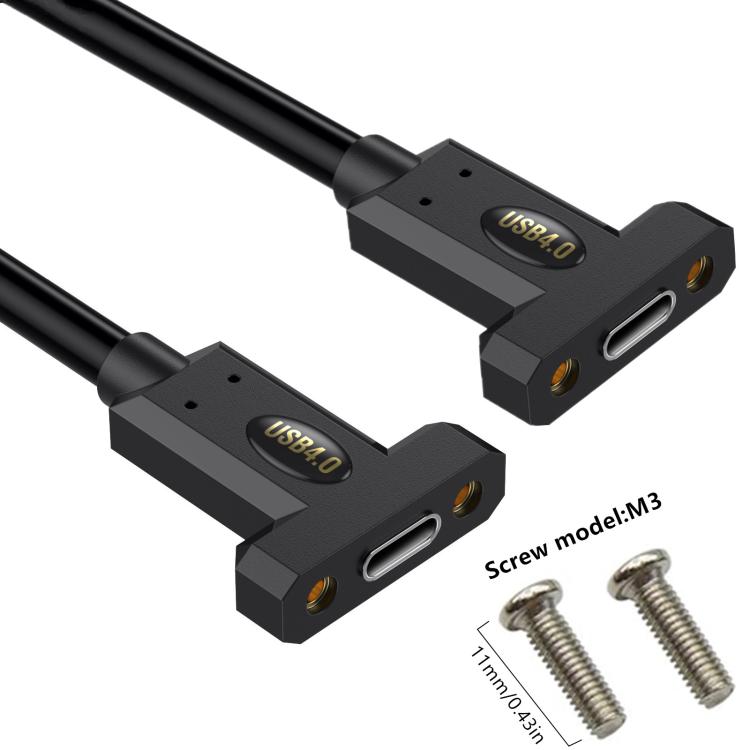 USB4 Type-C Female Ear to Type-C Female Ear Screw Fixed Panel Extension Cable, 0.3m, 0.6m, 1m, 1.8m