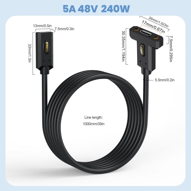 USB4 Type-C Female to Type-C Female Ear Screw Fixed Panel Extension Cable, 0.3m, 0.6m, 1m, 1.8m