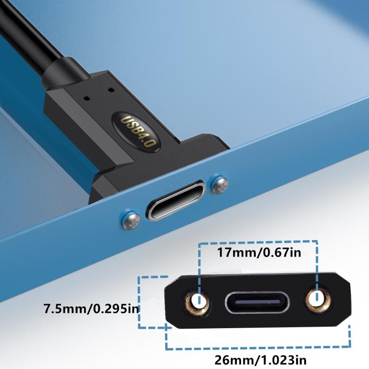 USB4 Type-C Female to Type-C Female Ear Screw Fixed Panel Extension Cable, 0.3m, 0.6m, 1m, 1.8m