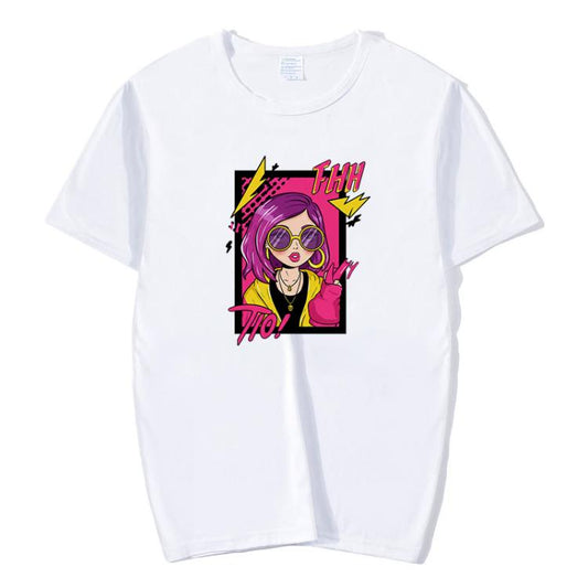 T-shirt à manches courtes et col rond en modal, imprimé «&nbsp;Fille aux cheveux violets&nbsp;», impression à la demande, tailles S, M, L, XL, XXL, XXXL, XXXXL, XXXXXL