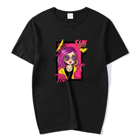 T-shirt à manches courtes et col rond en modal, imprimé « Fille aux cheveux violets », impression à la demande, tailles S, M, L, XL, XXL, XXXL, XXXXL, XXXXXL