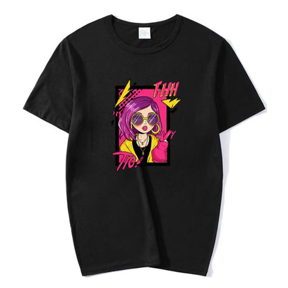Purple Hair Girl Printed Round Neck Modal Short Sleeve T-shirt Print On Your Demand, S, M, L, XL, XXL, XXXL, XXXXL, XXXXXL