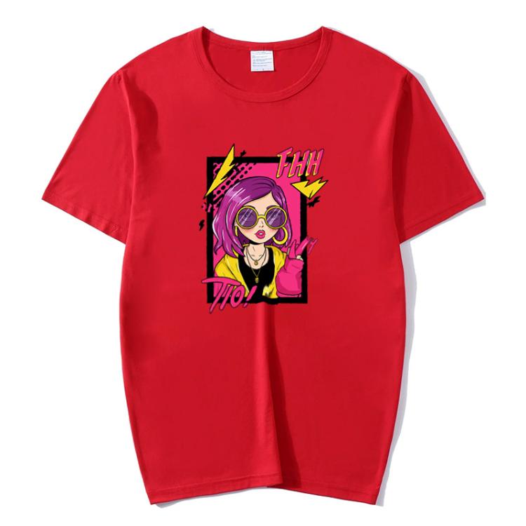 Purple Hair Girl Printed Round Neck Modal Short Sleeve T-shirt Print On Your Demand, S, M, L, XL, XXL, XXXL, XXXXL, XXXXXL