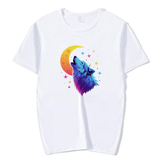 T-shirt à manches courtes en modal, col rond, imprimé Loup de la Lune. Impression à la demande. Tailles&nbsp;: S, M, L, XL, XXL, XXXL, XXXXL, XXXXXL