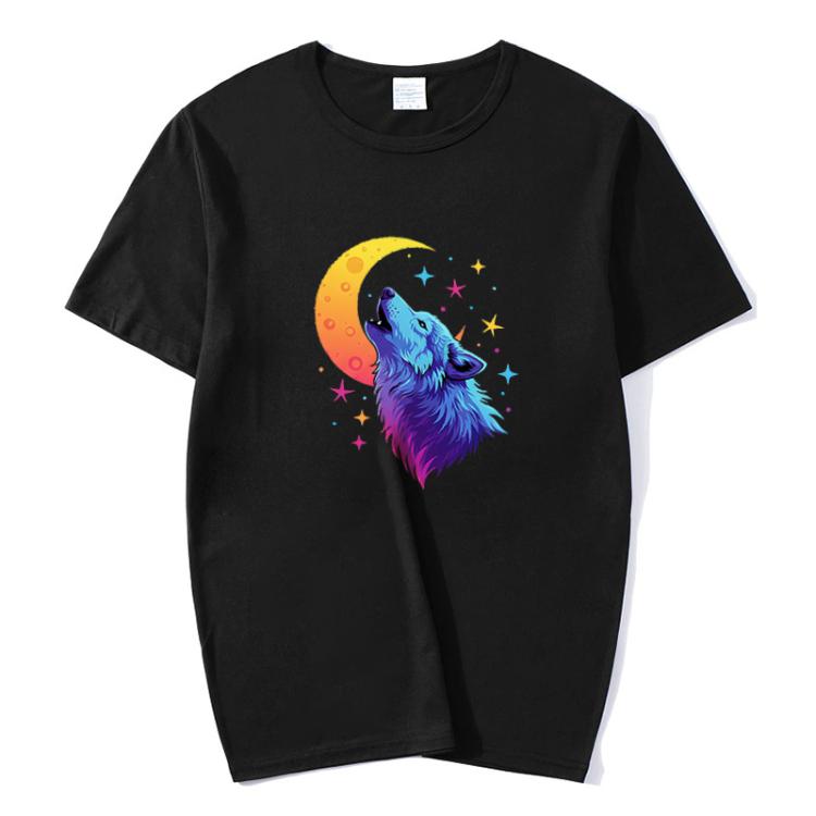 Moon Wolf Printed Round Neck Modal Short Sleeve T-shirt Print On Your Demand, S, M, L, XL, XXL, XXXL, XXXXL, XXXXXL