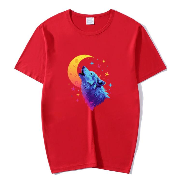 Moon Wolf Printed Round Neck Modal Short Sleeve T-shirt Print On Your Demand, S, M, L, XL, XXL, XXXL, XXXXL, XXXXXL