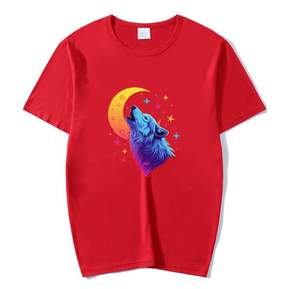 Moon Wolf Printed Round Neck Modal Short Sleeve T-shirt Print On Your Demand, S, M, L, XL, XXL, XXXL, XXXXL, XXXXXL