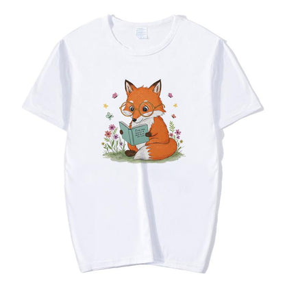 Reading Fox Printed Round Neck Modal Short Sleeve T-shirt Print On Your Demand, S, M, L, XL, XXL, XXXL, XXXXL, XXXXXL