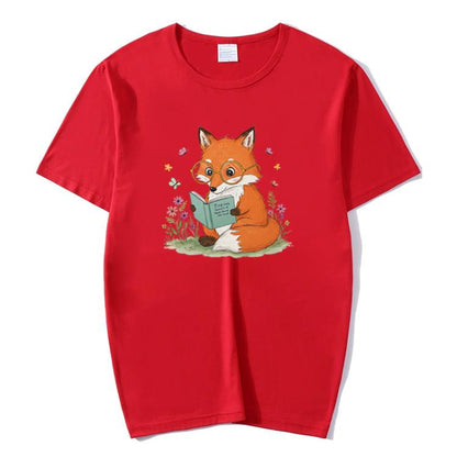 Reading Fox Printed Round Neck Modal Short Sleeve T-shirt Print On Your Demand, S, M, L, XL, XXL, XXXL, XXXXL, XXXXXL