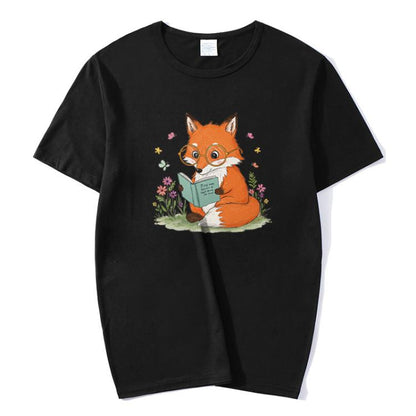 Reading Fox Printed Round Neck Modal Short Sleeve T-shirt Print On Your Demand, S, M, L, XL, XXL, XXXL, XXXXL, XXXXXL