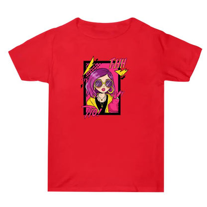 Purple Hair Girl Printed Summer Baggy Cotton Short Sleeve T-shirt Print On Your Demand, S, M, L, XL, XXL, XXXL