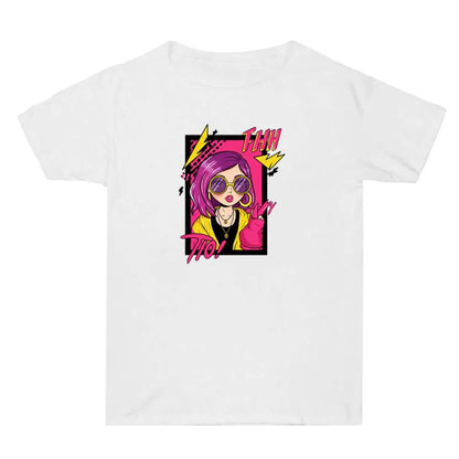 Purple Hair Girl Printed Summer Baggy Cotton Short Sleeve T-shirt Print On Your Demand, S, M, L, XL, XXL, XXXL