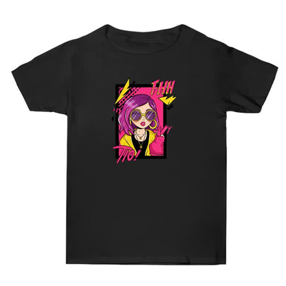 Purple Hair Girl Printed Summer Baggy Cotton Short Sleeve T-shirt Print On Your Demand, S, M, L, XL, XXL, XXXL